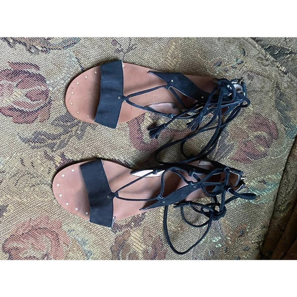 Madewell Leather Sandals Women's Black Gladiator Toe Lace Up Zip Closure Size 6 - Picture 12 of 12